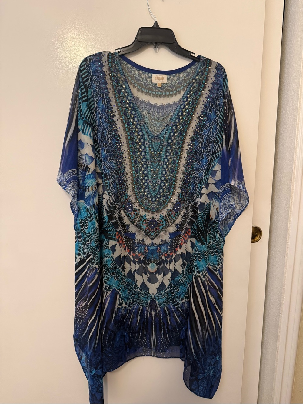 Impressions Blue Multi Beaded V-Neck Tunic